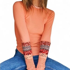 Free People "In The Mix" Cuff Thermal Top - Peach Silk Elena Gilbert Size Large